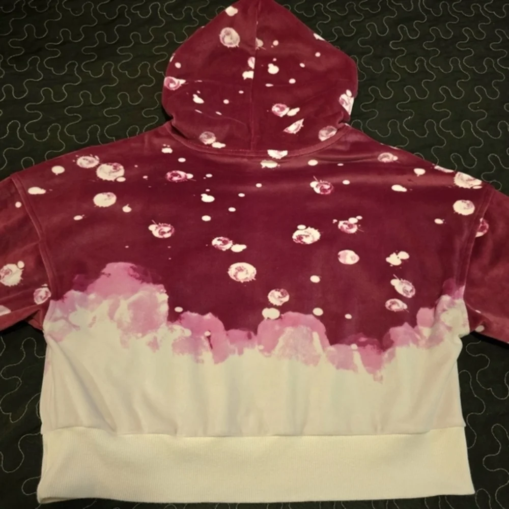 Justice Girl's Two toned Pullover Hoodie Velour Sweater‎ Pink  Size 7/8 Small